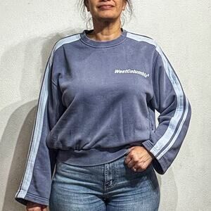 Zara Blue West Columbia Striped Slogan Sweatshirt Sz M